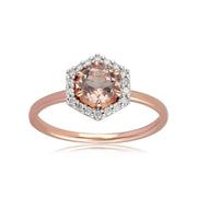 Bague Fiançailles Halo Or Rose 375 Morganite 0,556ct et Diamant