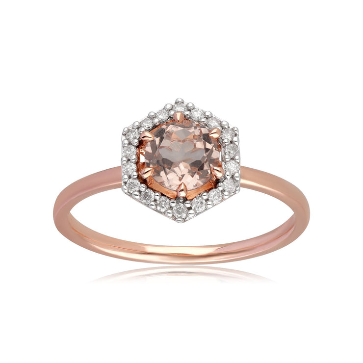 Bague Fiançailles Halo Or Rose 375 Morganite 0,556ct et Diamant