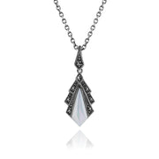 Pendentif Style Art Déco Argent 925 Nacre et Marcassite