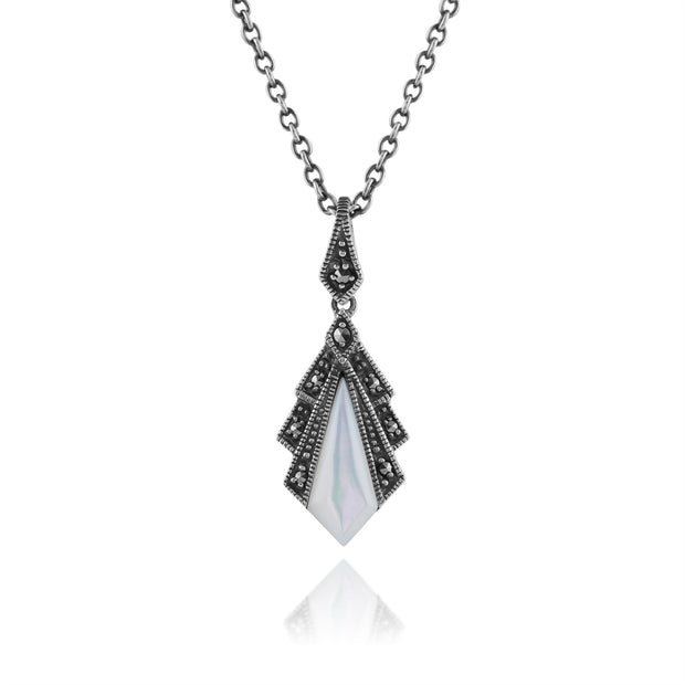 Pendentif Style Art Déco Argent 925 Nacre et Marcassite
