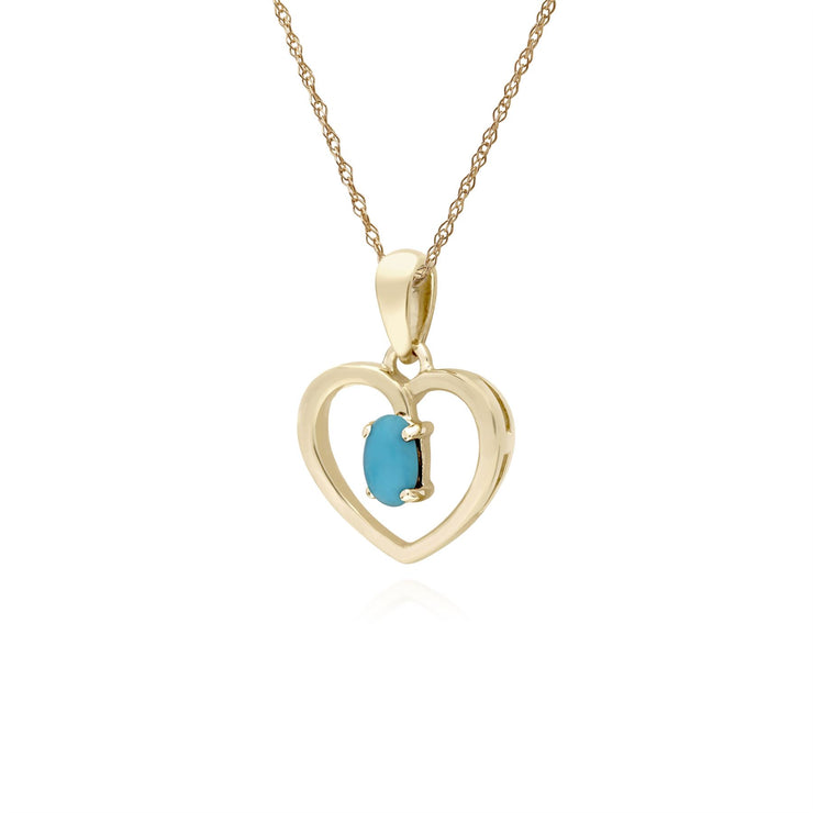 s 9 CT or Jaune Turquoise Ovale Pierre Unique Coeur Pendentif sur 45cm Chaîne