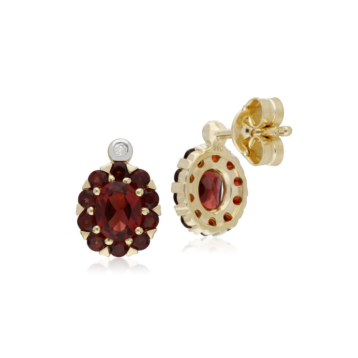 s 9 CT or Jaune Grenat et Diamant Ovale Grappe Boucles D'Oreilles Clous