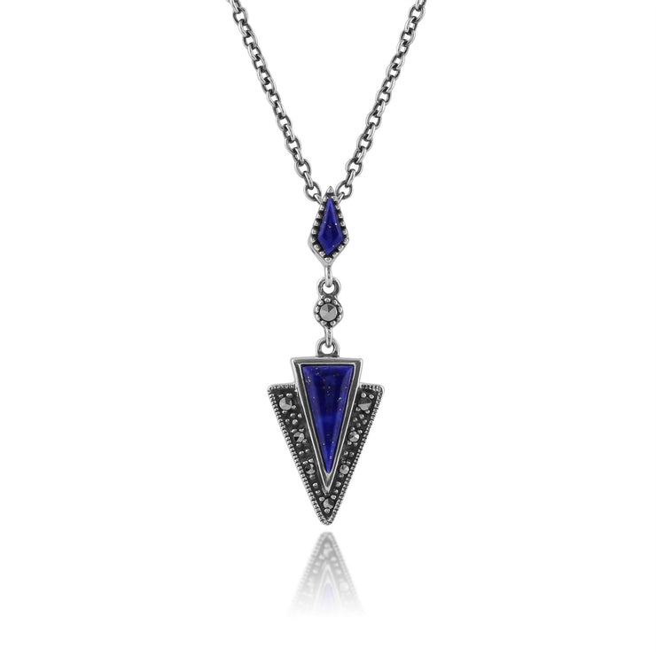 Pendentif Style Art Déco Argent 925 Lapis Lazuli et Marcassite