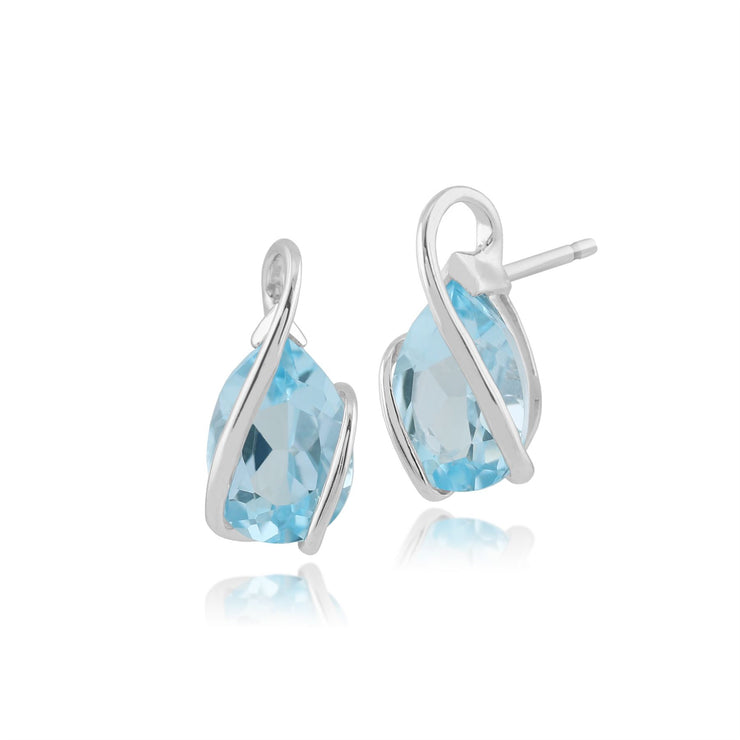 Boucles d'Oreilles Clou Classique Or Blanc 375 Topaze Bleue