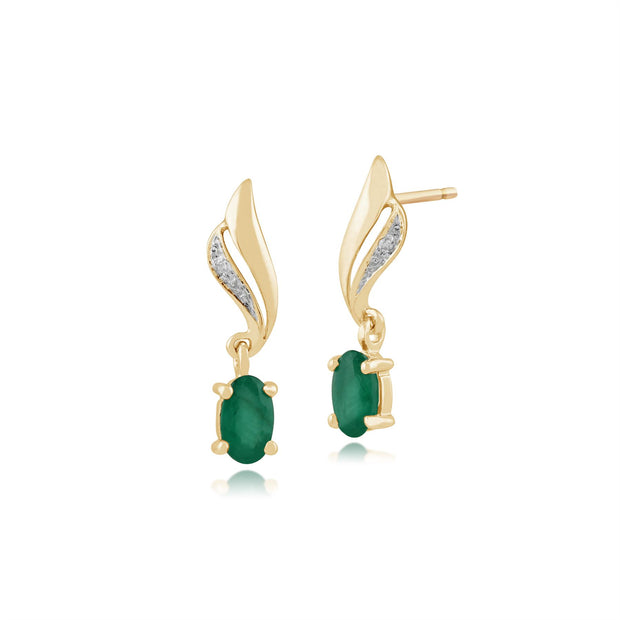 Boucles d'Oreilles Pendantes Classique Or Jaune 375 Emeraude et Diamant