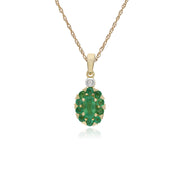 s 9 CT or Jaune Émeraude et Diamant Ovale Serti Pendentif sur 45cm Chaîne