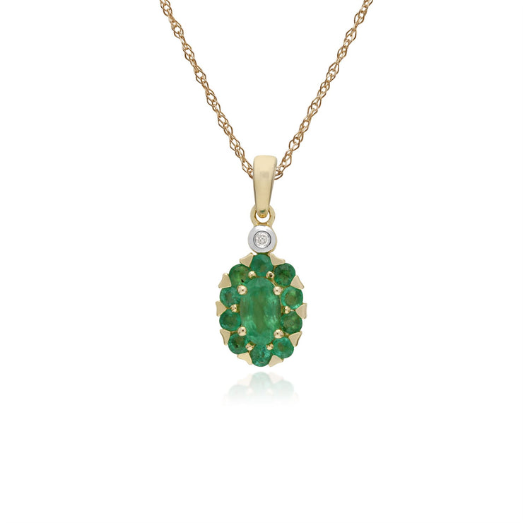 s 9 CT or Jaune Émeraude et Diamant Ovale Serti Pendentif sur 45cm Chaîne