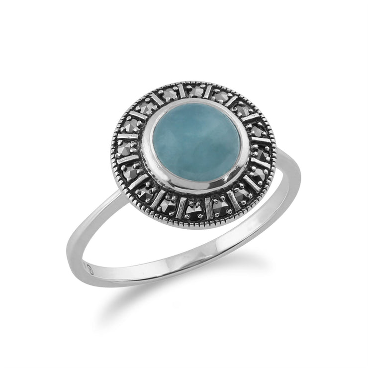 Gemondo 925 Sterling Silver Art Déco 1.44ct Laiteux Aigue-Marine & Marcassite Bague