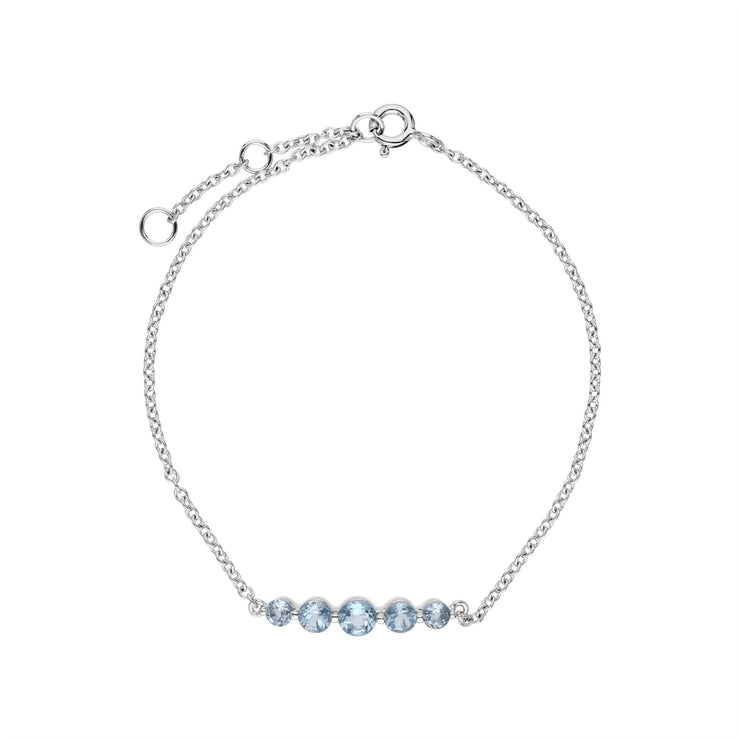 Argent Sterling Cinq Pierre Topaze Bleu Rond Dégradé 19cm Bracelet