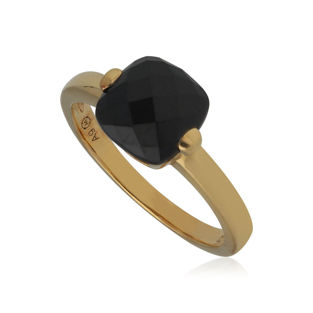 Bague Kosmos Argent 925 Plaqué Or Spinelle Noire