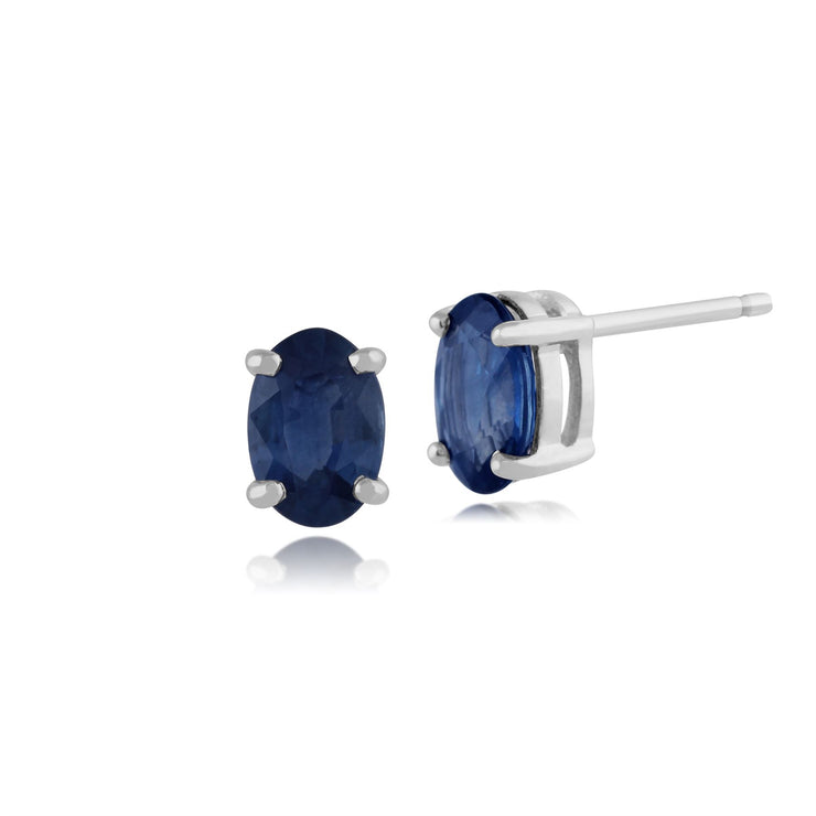 Pendentif et Boucles d'Oreilles Clou Classique Or Blanc 375 Saphir Oval