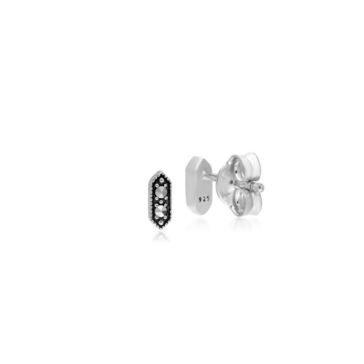 en Argent Sterling 925 Marcassite Hexagone Motif Clous D'Oreilles