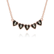 Plaqué or Rose Argent Sterling Marcassite Cinq Dessin de Coeur 42cm Collier