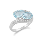 Bague Or Blanc 375 Topaze Bleu et Diamant