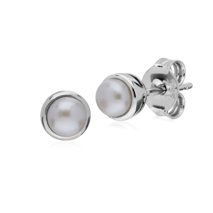 Perle Boucles D'Oreilles, Argent Sterling Simple Chinois Perle D'Eau-Douce Chaton Round Stud Earrings