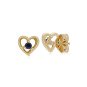 Saphir Boucles D'oreilles, 9 Ct Or Jaune Saphir Pierre Unique Boucles D'oreilles Puces Coeur