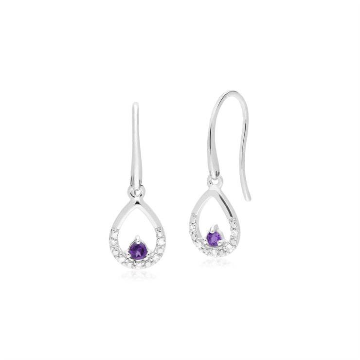 9 ct or Blanc Unique Améthyste & Diamant Poire Boucles D'Oreilles Goutte