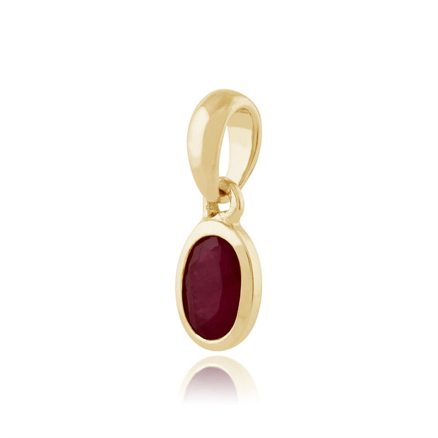 Pendentif et Boucles d'Oreilles Clou Classique Or Jaune 375 Rubis Oval Serti Clos