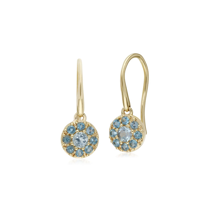 9 ct or Jaune Topaze Bleue Rond Serti Boucles D'Oreilles Goutte