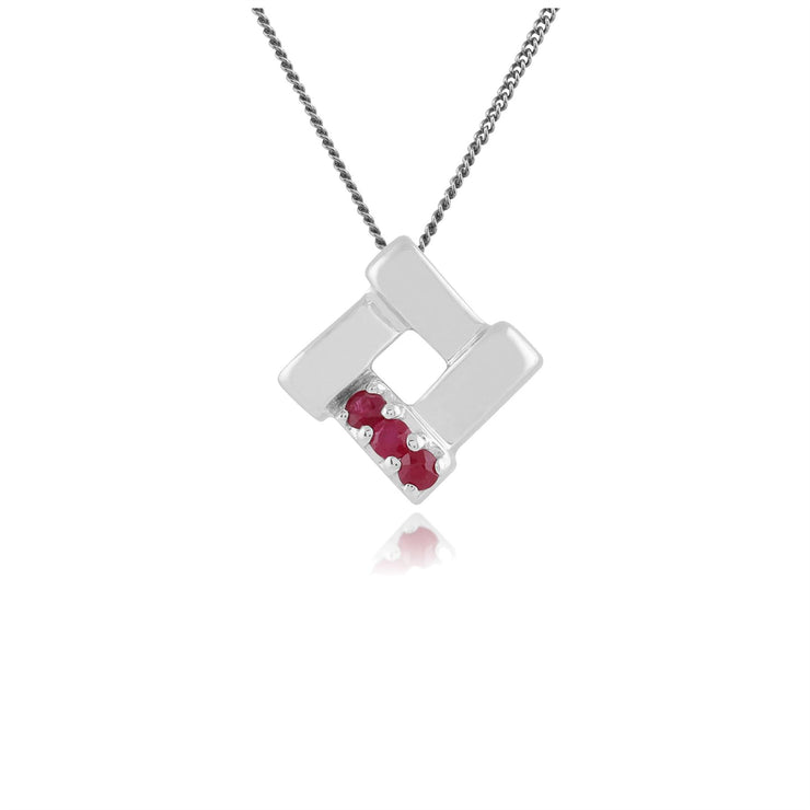 Pendentif Croisé Carré Classique Argent 925 Trois Rubis