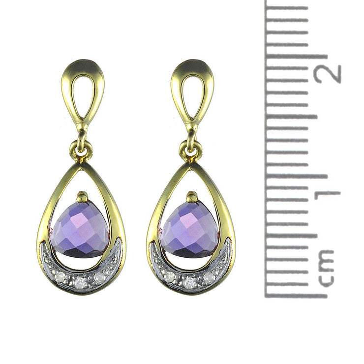 Pendentif et Boucles d'Oreilles Pendantes Style Art Nouveau Or Jaune 375 Améthyste et Diamant