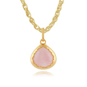 Pendentif et Boucles d'Oreilles Pendantes Boho Argent 925 Plaqué Or Jaune Quartz Rose Poire serti Clos