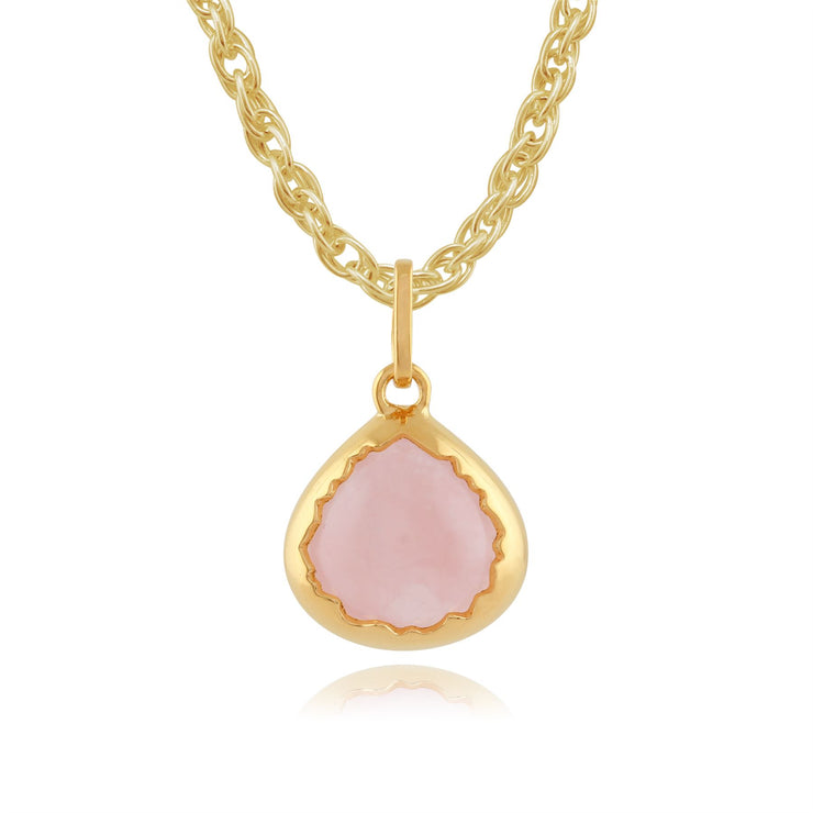 Pendentif et Boucles d'Oreilles Pendantes Boho Argent 925 Plaqué Or Jaune Quartz Rose Poire serti Clos