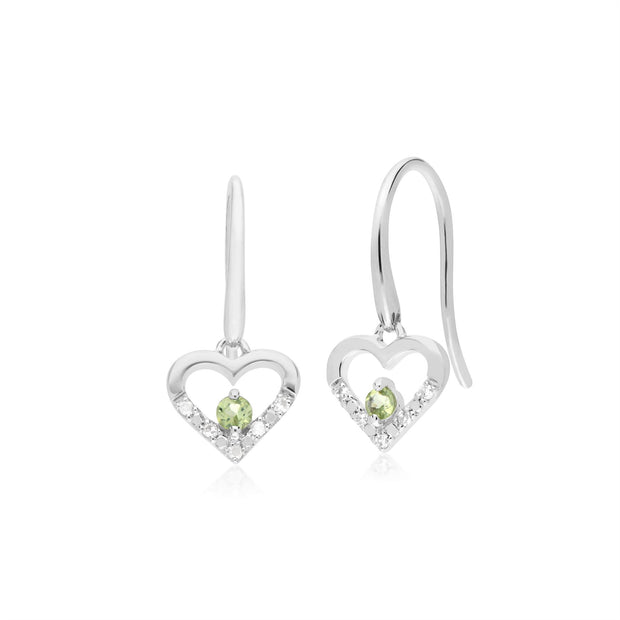 9 ct or Blanc Unique Peridot & Diamant Boucles D'Oreilles Cœur Ouvert