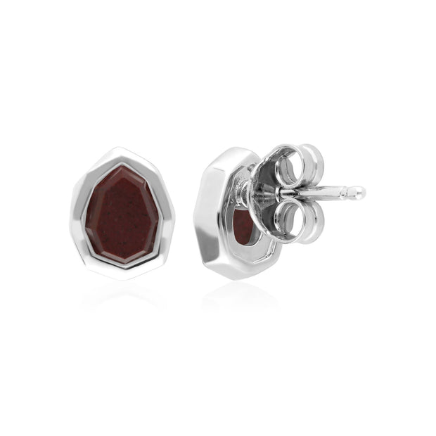 Boucles d'Oreilles Clou Irregulier B Gem Argent 925 Jaspe Rouge