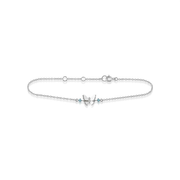 Bracelet Papillon Classique Or Blanc 375 Topaze Ronde Bleue