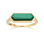 Bague Géométrique Hexagone Argent 925 Plaqué Or Malachite Prisme