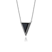 Collier Triangle Style Art Déco Argent 925 Onyx Noire et Marcassite