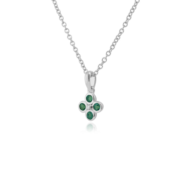 Pendentif Floral Trèfle Argent 925 Emeraude serti Clos