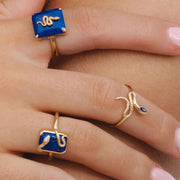 Bague Grand Deco Serpent en Lapis Lazuli en Argent Doré à l'Or Fin