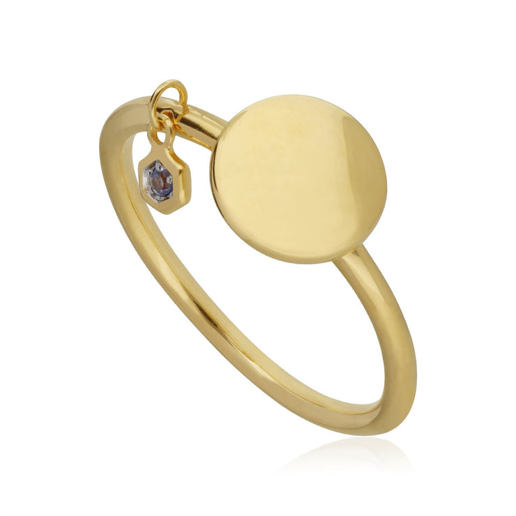 Bague à Graver Argent 925 Plaqué Or Jaune Tanzanite