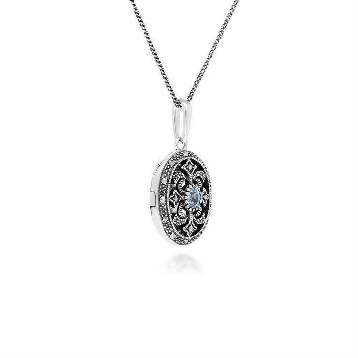 Collier Porte-Photo Style Art Nouveau Argent 925 Aigue-Marine Ovale