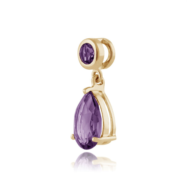 Pendentif et Boucles d'Oreilles Pendantes Classique Or Jaune 375 Améthyste Ronde et Poire