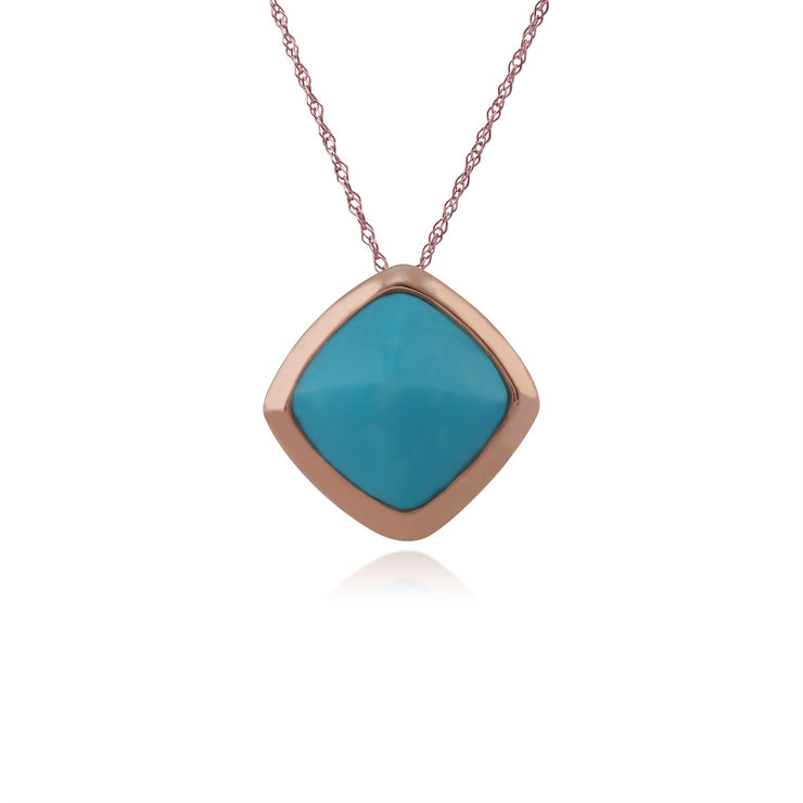 Collier, Plaqué or Rose Argent Sterling Coussin Turquoise Pendentif sur 45cm Chaîne