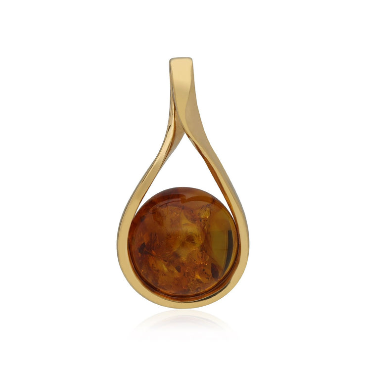Pendentif Kosmos Argent 925 Plaqué Or Ambre Boule