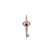 Pendentif Classique Cadenas Cœur Torsadé Argent 925 Plaqué Or Rose et Charms Clé Rubis
