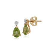 Pendentif et Boucles d'Oreilles Clou Classique Or Jaune 375 Péridot Poire et Diamant