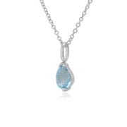 Pendentif Classique Or Blanc 375 Topaze Bleu Poire