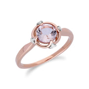 Gemondo 9ct Rose Gold Halo Morganite & Diamond Round Cut Ring