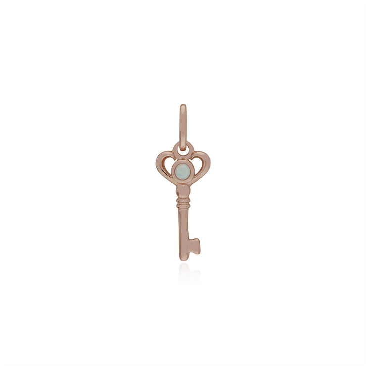 Pendentif Classique Cadenas Cœur Torsadé Argent 925 Plaqué Or Rose et Charms Clé Opale