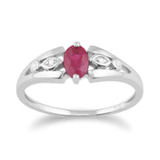 9 Ct Or blanc 0.56CT NATUREL RUBIS & diamant bague pierre Unique