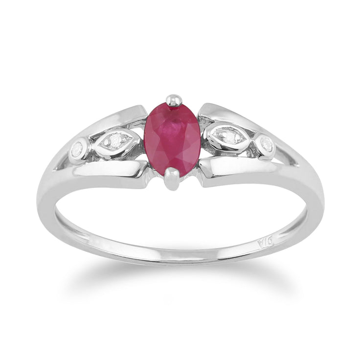 9 Ct Or blanc 0.56CT NATUREL RUBIS & diamant bague pierre Unique