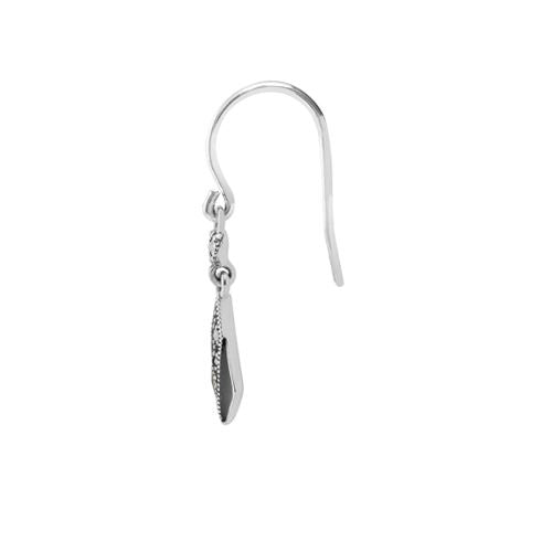 Pendentif et Boucles d'Oreilles Pendantes Eventail Style Art Déco Argent 925 marcassite Rond et Email Noir