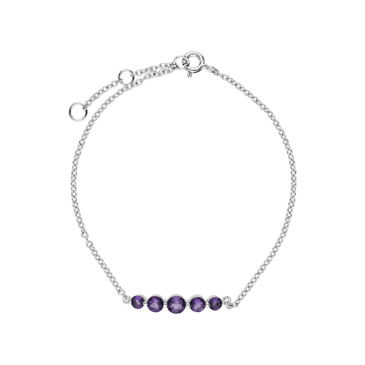 s Argent Sterling Cinq Pierre Améthyste Rond Dégradé 19cm Bracelet