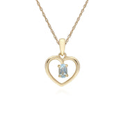 9 ct or Jaune Aigue-Marine Ovale Pierre Unique Coeur Pendentif sur 45cm Chaîne