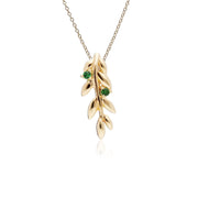 Boucles d'Oreilles Clou et Pendentif O Leaf Argent 925 Plaqué Or Tsavorite